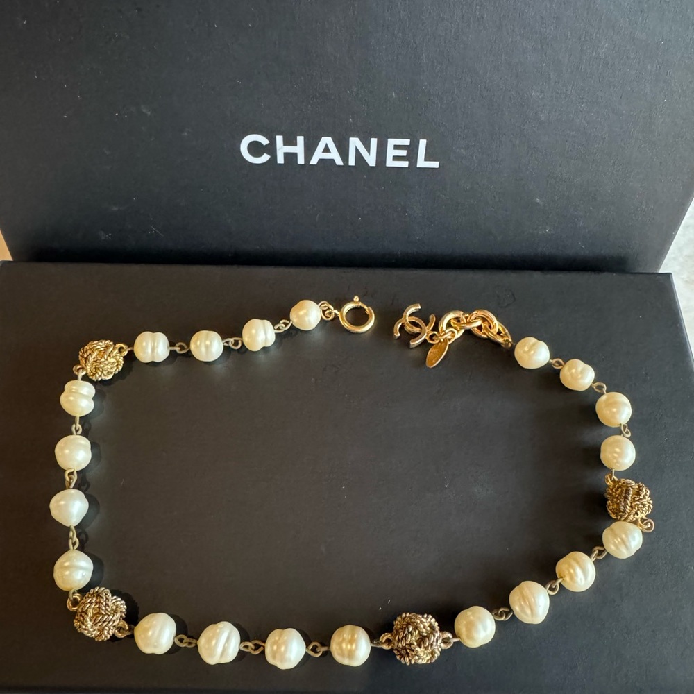 CHANEL Gold and Faux Pearl Necklace